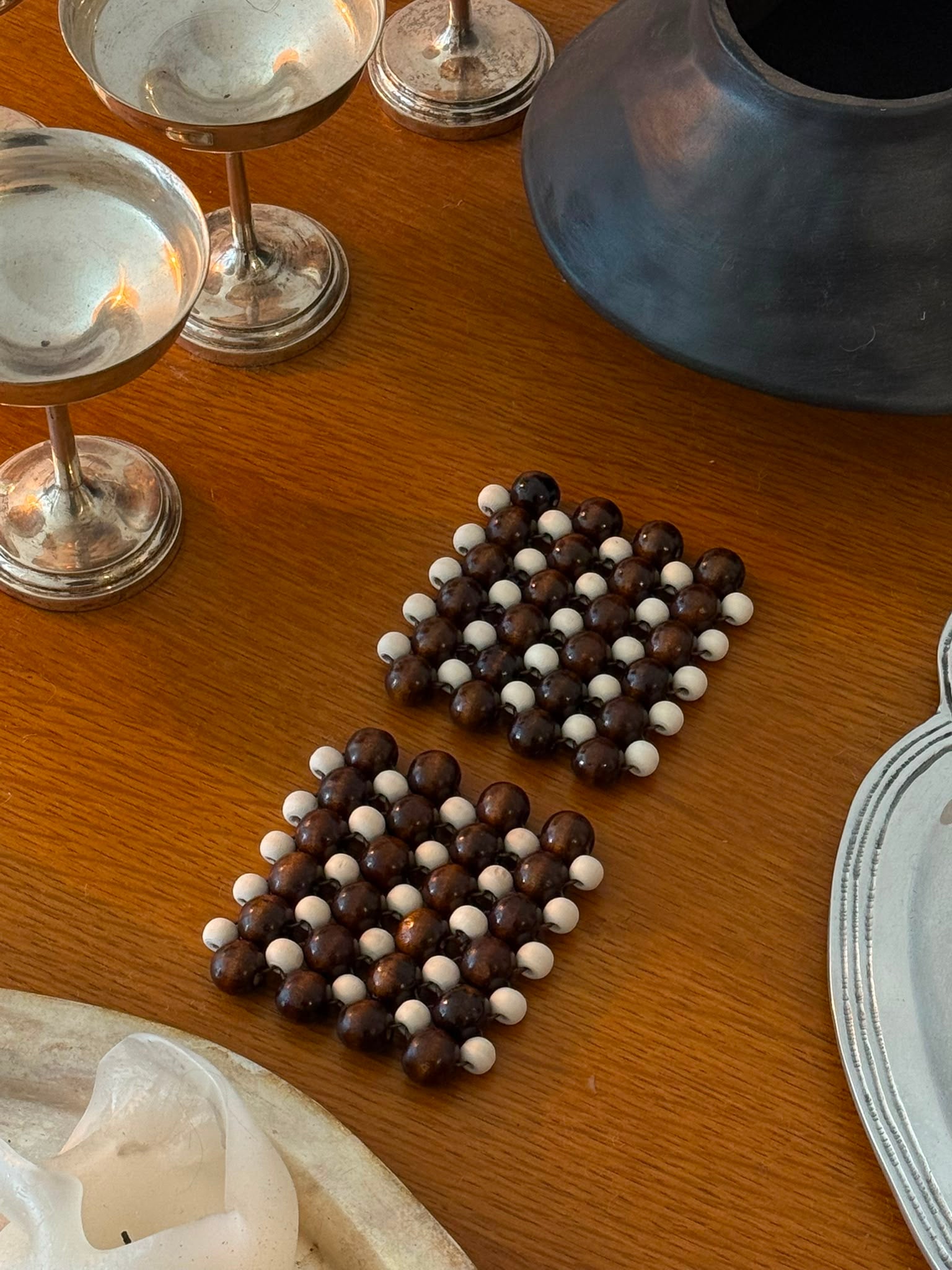 Set of 2 wooden beaded coaster