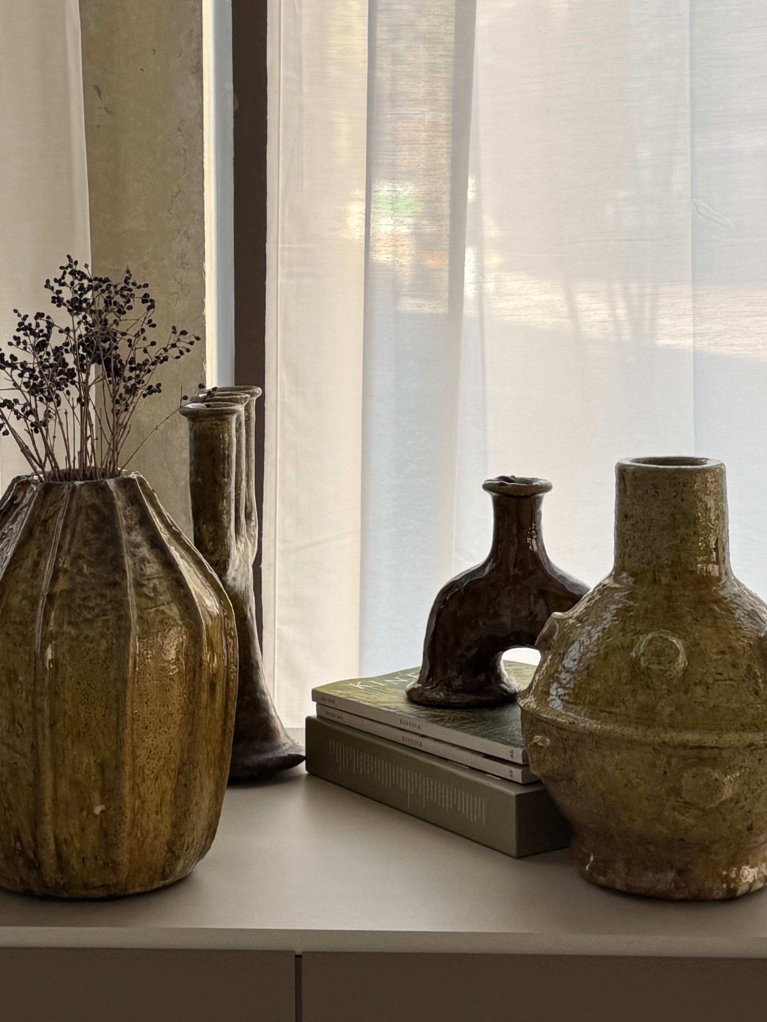 Textured ceramic triple-tube vase